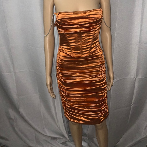 Sexy Corset Bodice Cocktail Dress. Burnt Orange - Picture 13 of 16